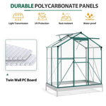 Polycarbonate Greenhouse With Base – Aluminum Frame Walk-in Greenhouse With Sliding Door & Ventilation Window For Plants & Flowers, Green, 6 x 6ft