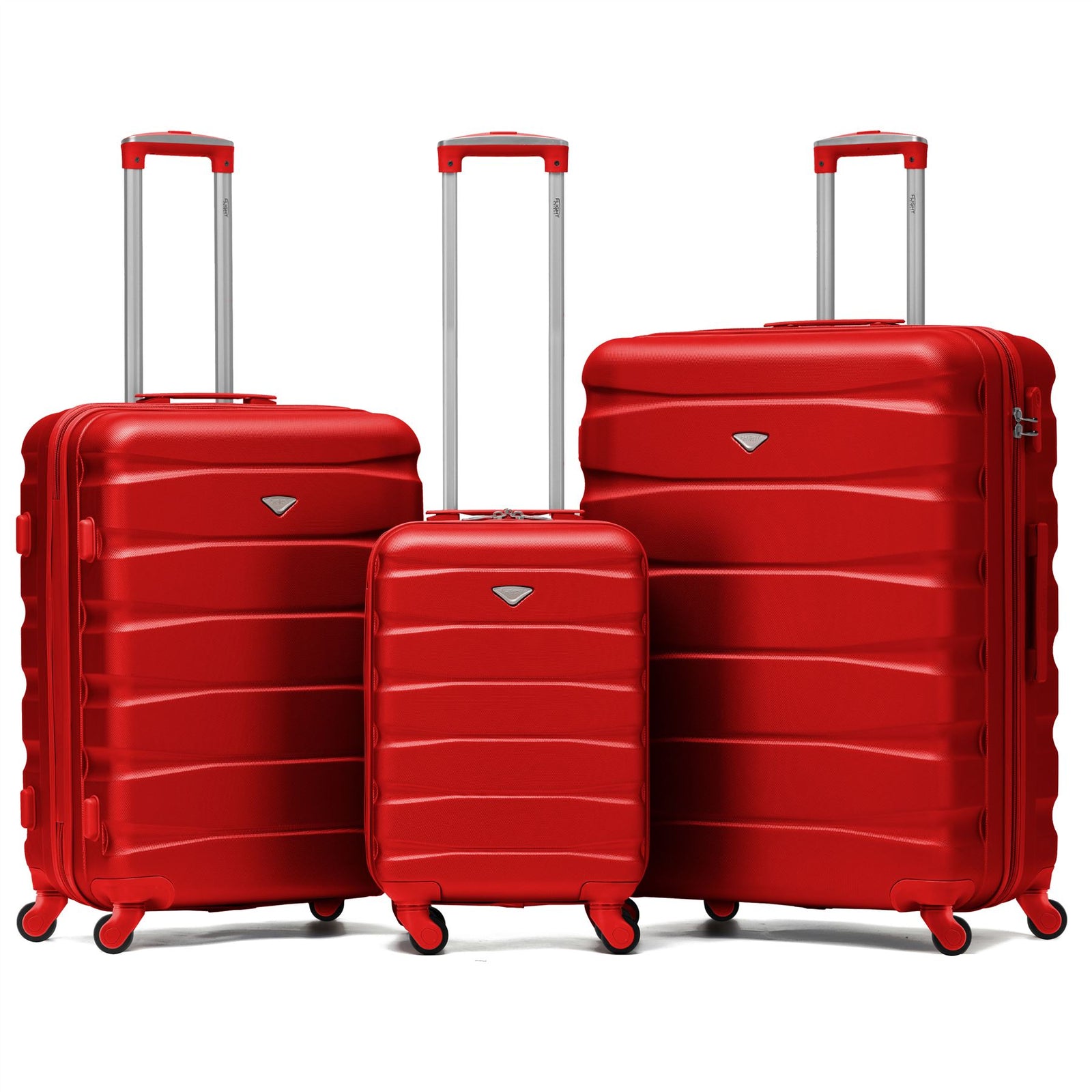 Set Of 3 Hard Shell Suitcase Cabin & Check In Cases With Tsa Lock - Overhead Cabin With Medium & Large Check-in Bag | Set-of-3 | Red