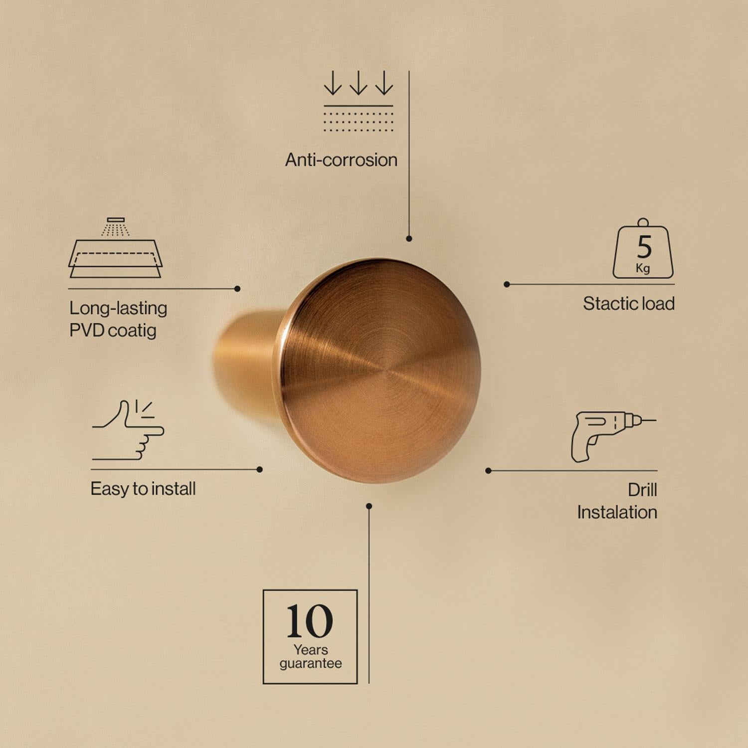 Towel Hook, Robe Hook, Coat Hook, Brushed Copper,architect S+ Collection