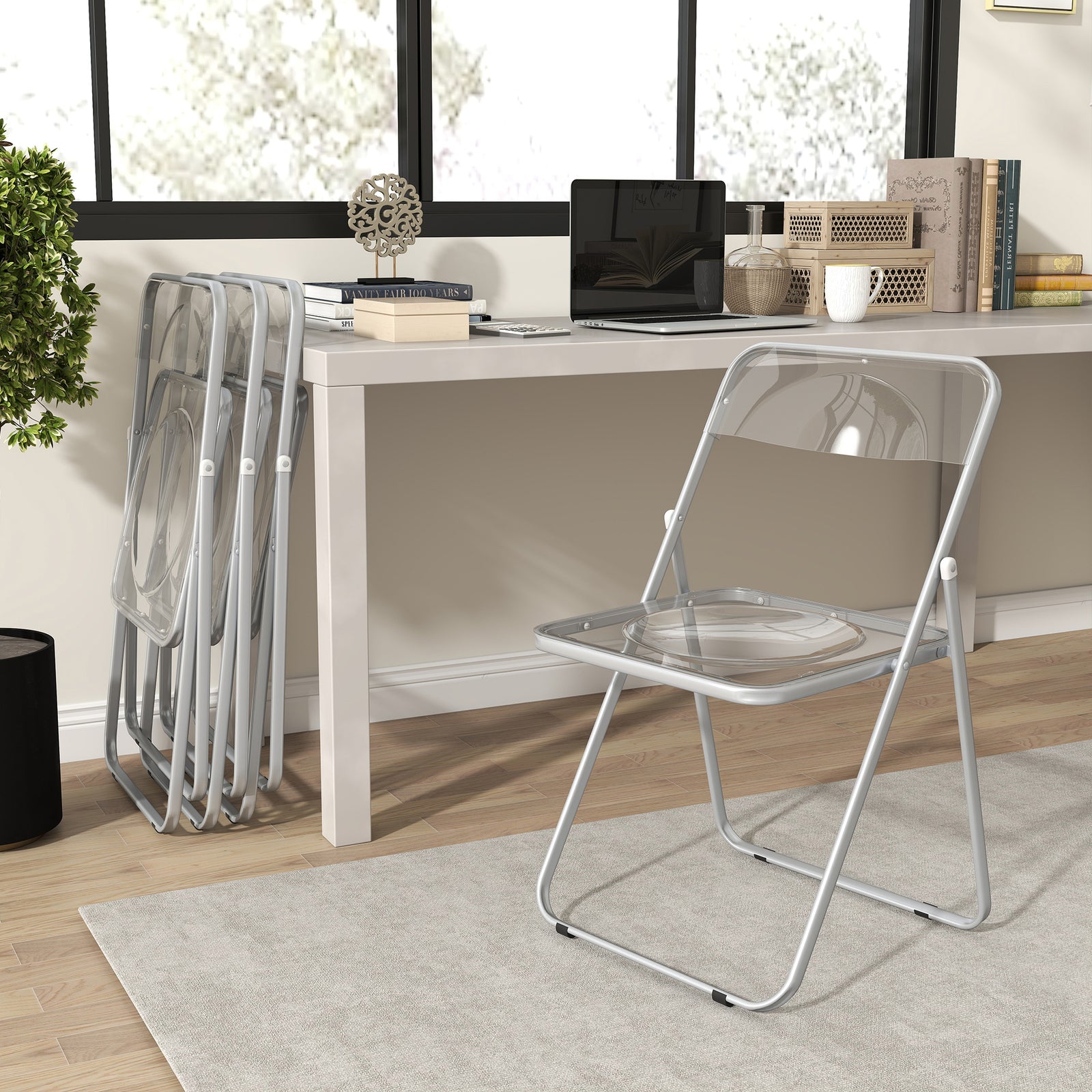 HOMCOM Foldable Chairs With Heavy Duty Steel Frame, Clear