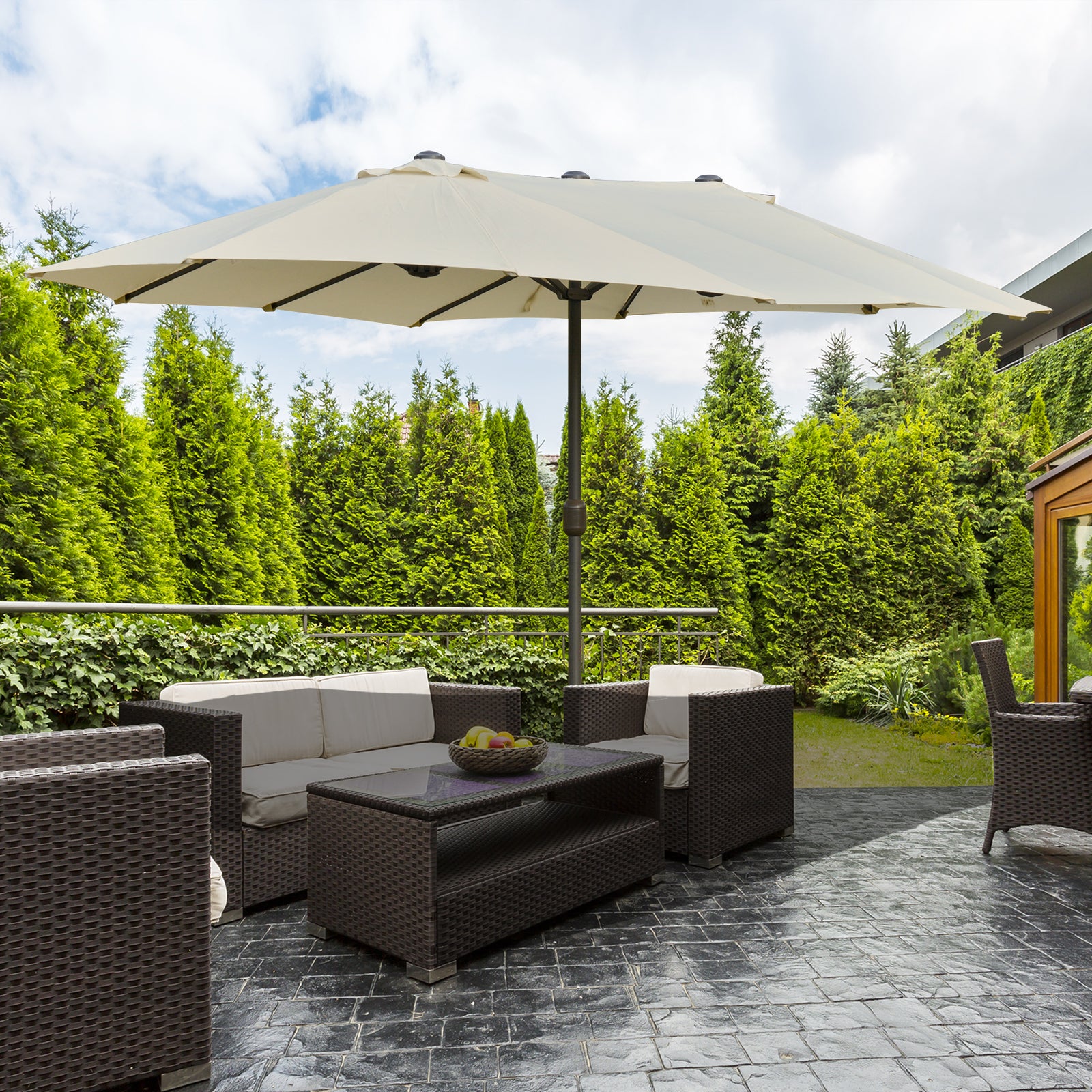 4.6m Double-sided Sun Umbrella W/ Base | Cream
