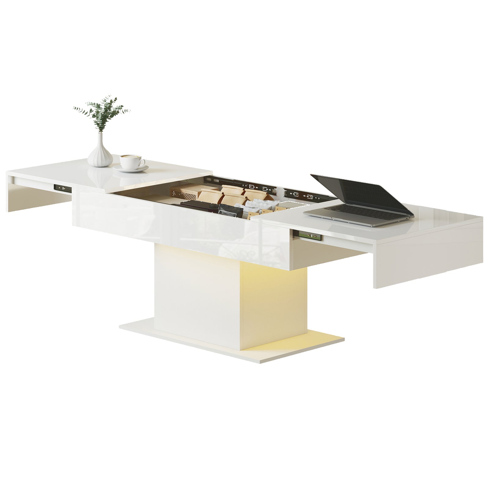 HOMCOM Extendable Coffee Table, Living Room Table With Led Lights, White