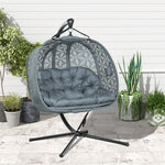 Double Hanging Swing Chair W/ Stand & Cup Holders, Grey