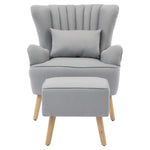 Modern Wingback Accent Chair Armchair With Footstool And Lumbar Pillow | Light Grey
