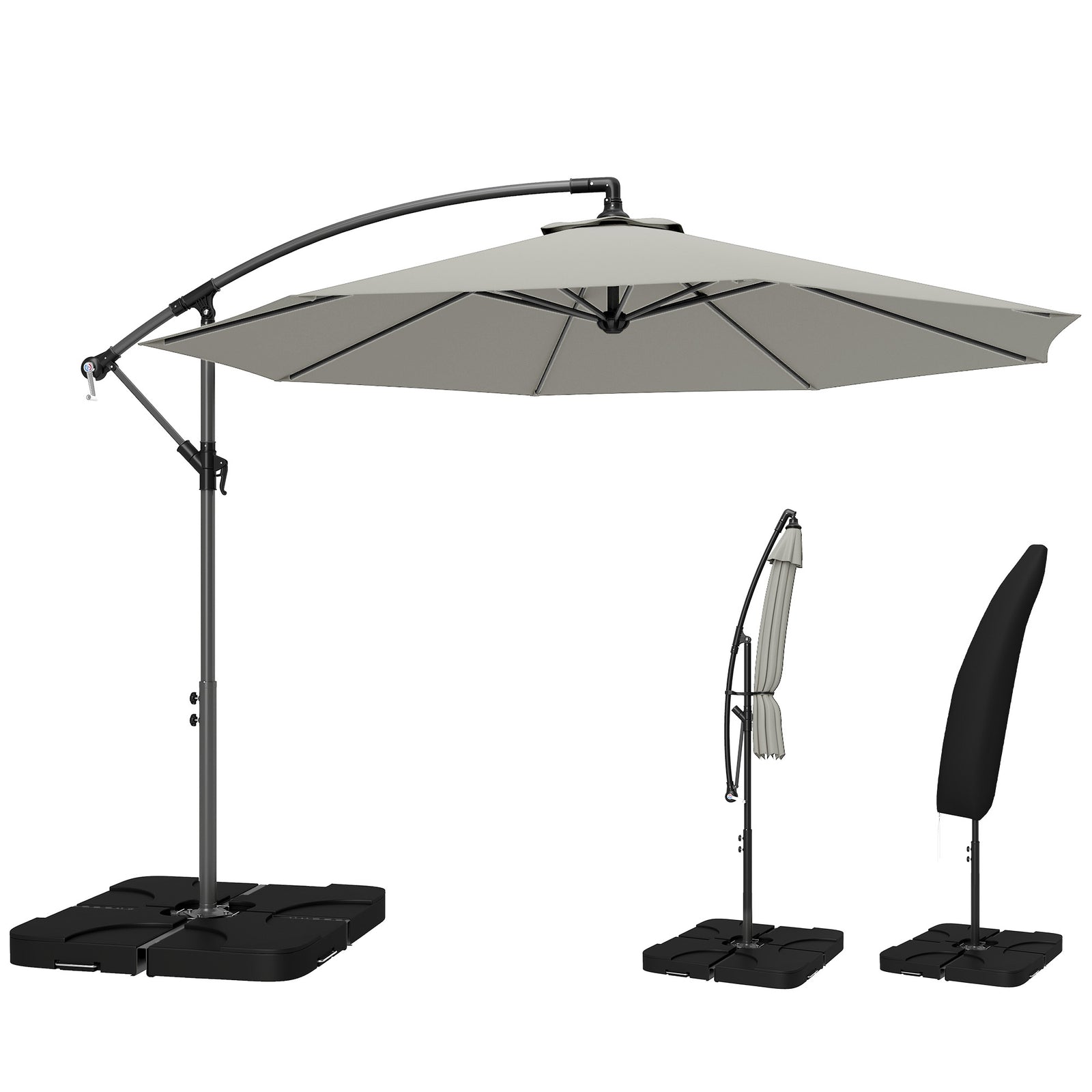 3(m) Banana Parasol Cantilever Umbrella Garden W/ Base Weights | Light Grey