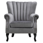 Vintage Old-fashion Velvet Wing Back Armchair With Studs | Grey