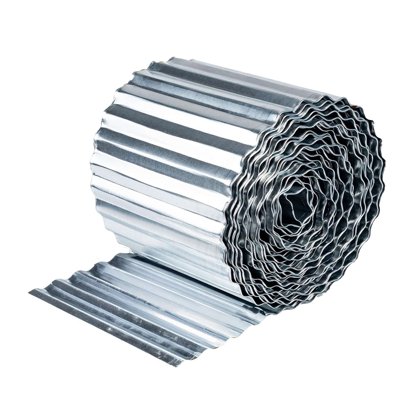 Silver Metal Corrugated Metal Lawn Edging Garden Border Roll | 12m | Silver