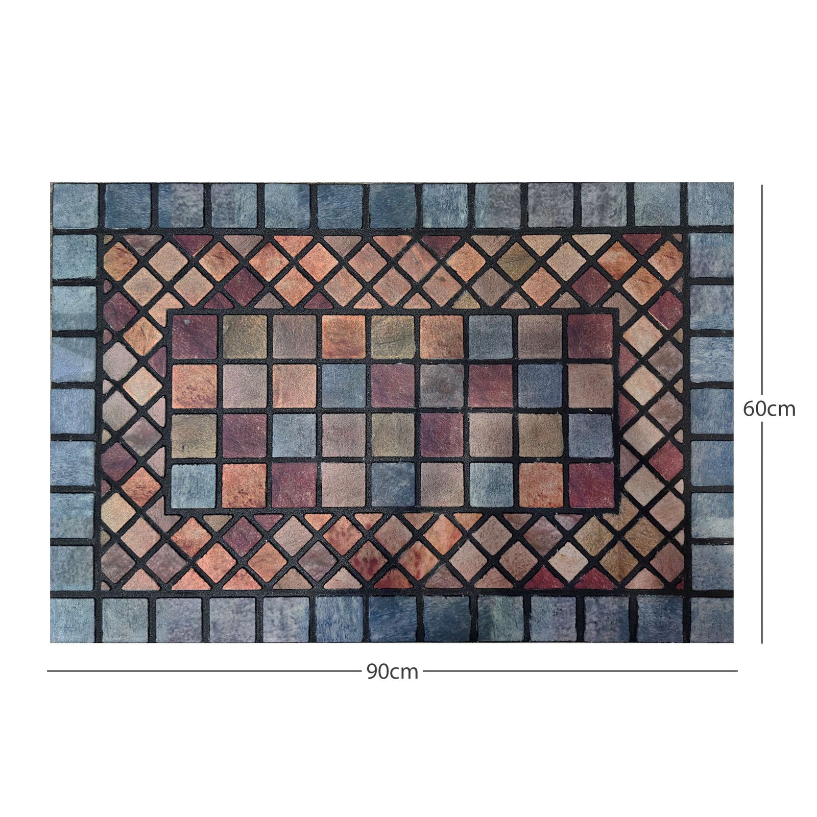 Elegant Tile Effect Doormat - Blue Edge | Large | Blue