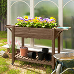 Wooden Raised Planter W/ Lockable Wheels, Liner | Brown