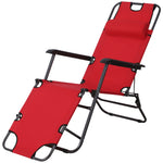 2 In 1 Outdoor Folding Sun Lounger W/adjustable Back, Pillow | Red