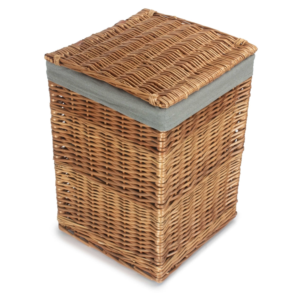 Light Steamed Square Laundry Basket With Grey Sage Lining | Small