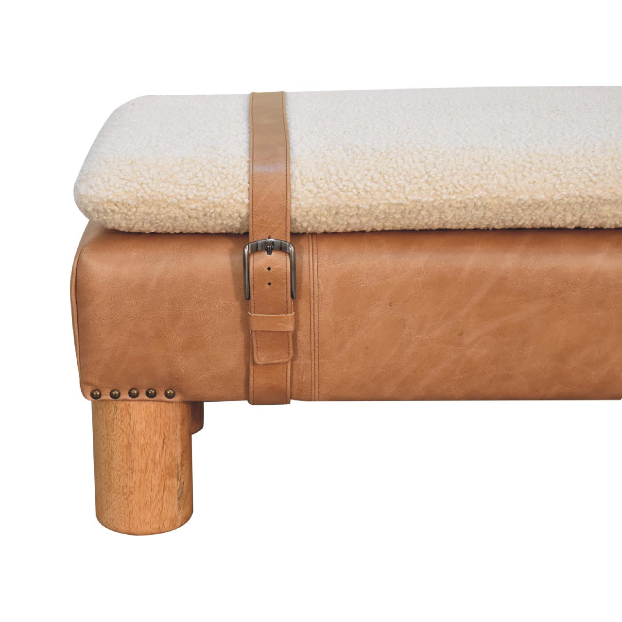 Solid Wood Strapped Cyclinder Bench