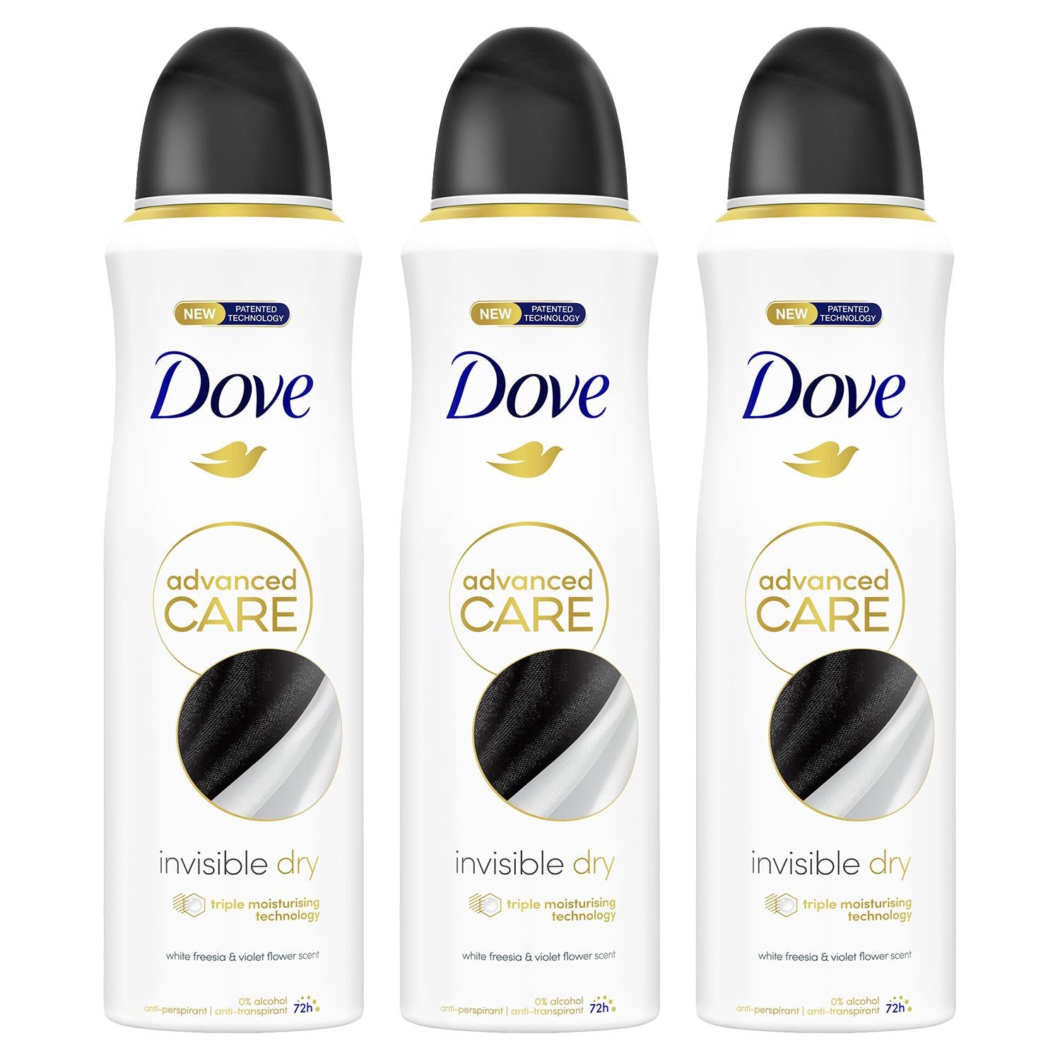 Advanced Care Antiperspirant Deodorant Spray 72h Invisible Dry, 3x 200ml | White