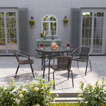 5 Pieces Garden Dining Set Tempered Glass Outdoor Coffee Table And Rattan Chairs Set