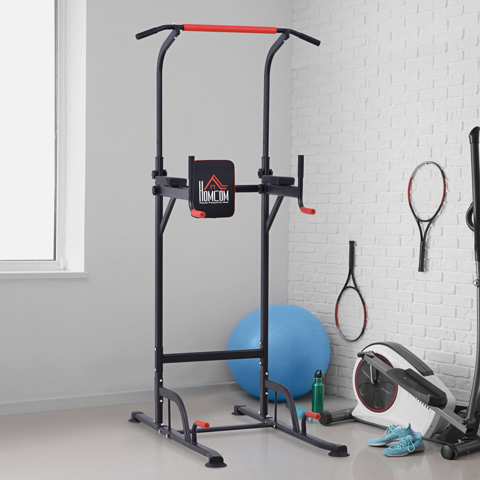 Height Adjustable Power Tower Pull Up Bar For Home Gym | Black
