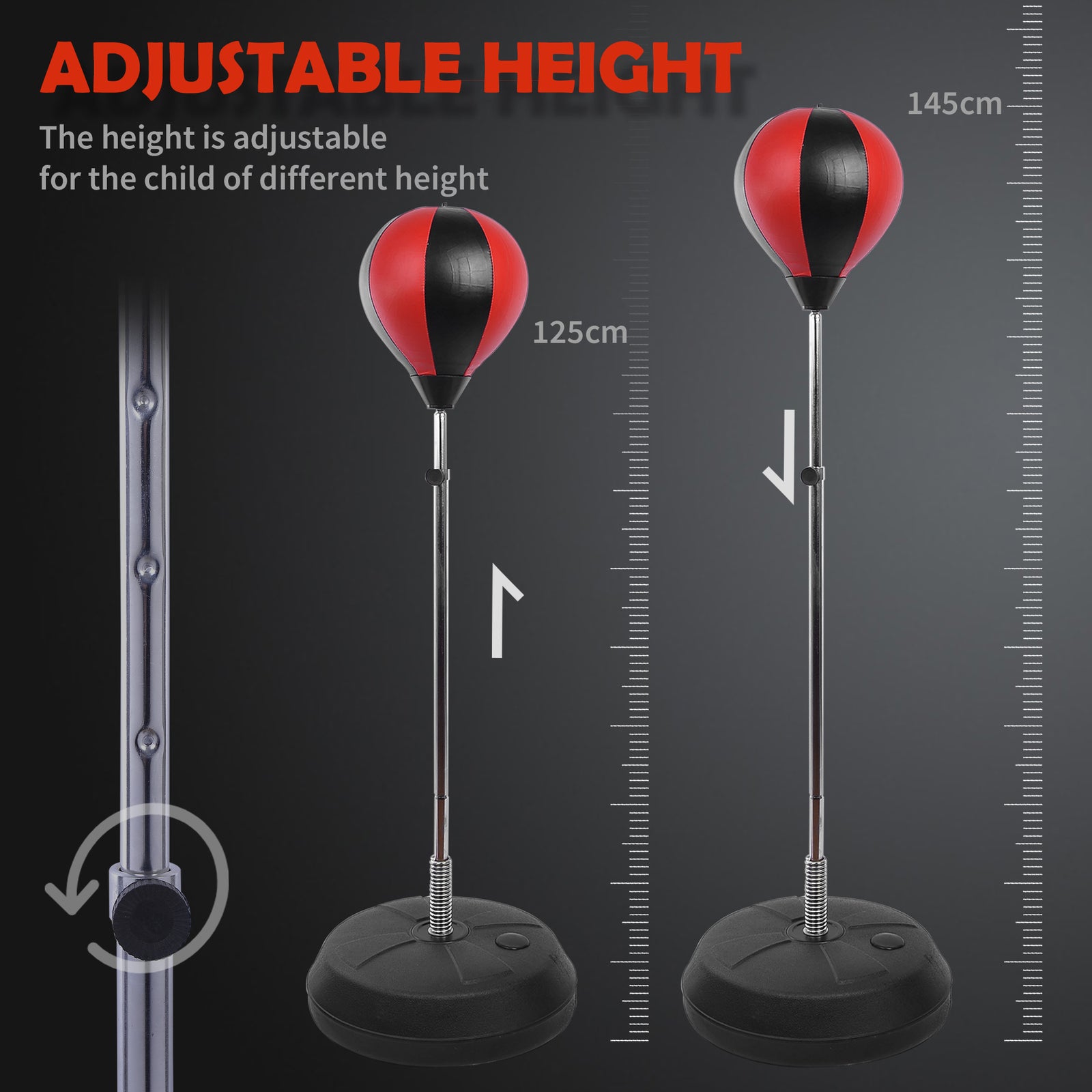 Kids Adjustable Boxing Punching Ball Set W/ Gloves | Red