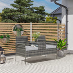 Outsunny 2 Seat Rattan Bench With Glass Tea Table