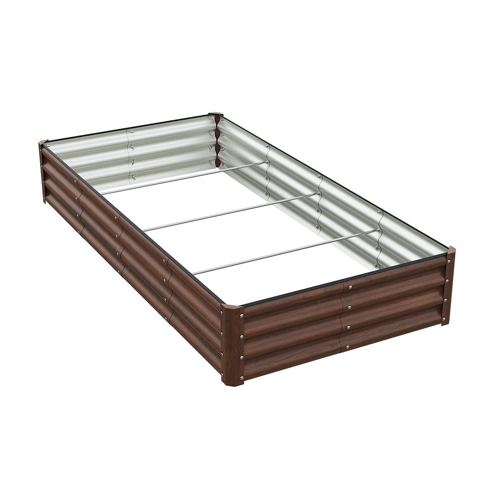 Brown Wood Grain Rectangular Galvanized Steel Raised Garden Bed | XL