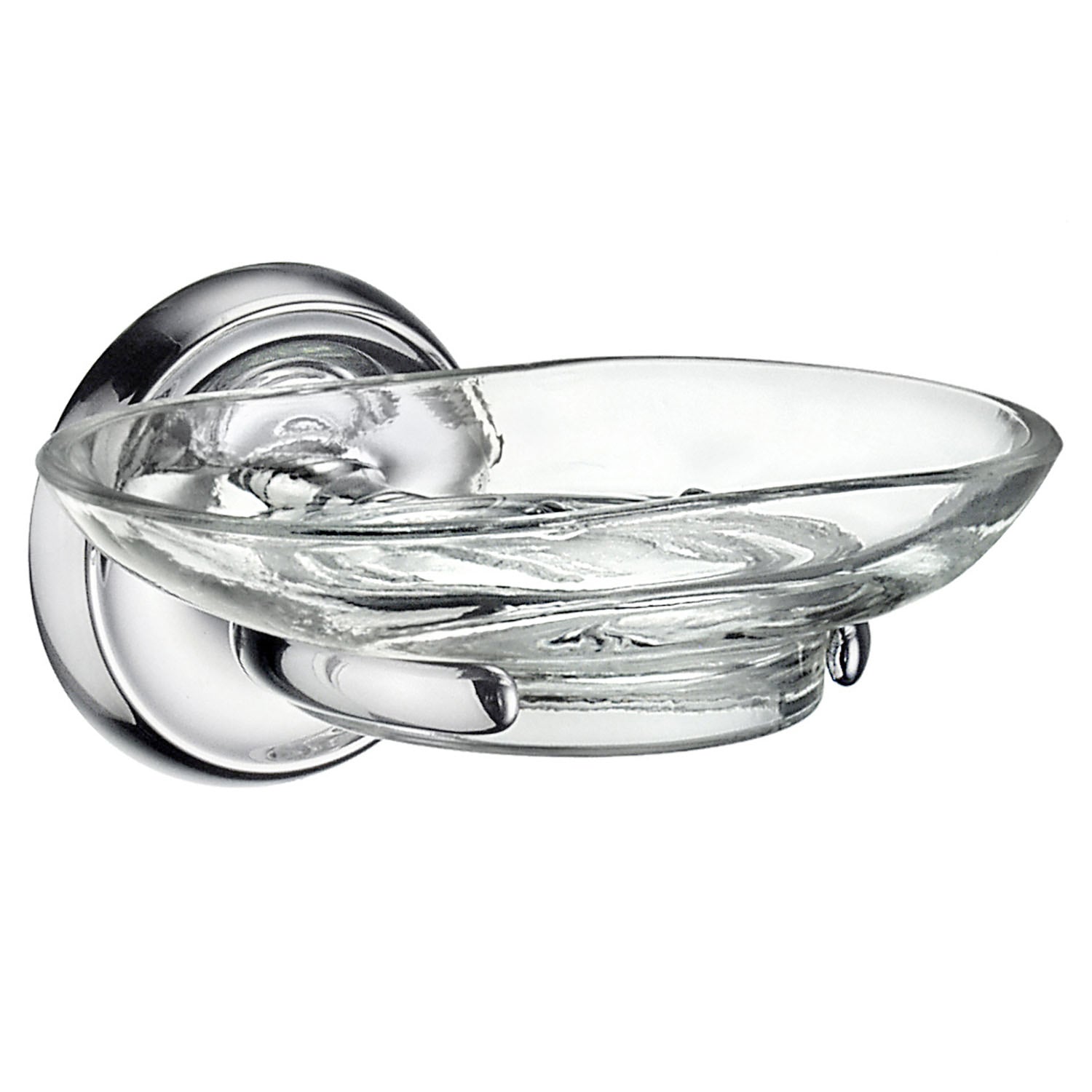 Clear Glass Soap Dish With Round Wall Mounted Holder | Polished Chrome