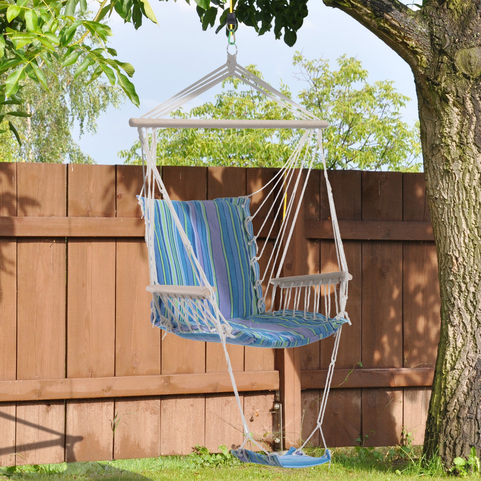 Hanging Chair With Soft Padded Seat & Wooden Support Bar