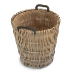 Wicker Tall Grey Round Hessian Lined Log Basket