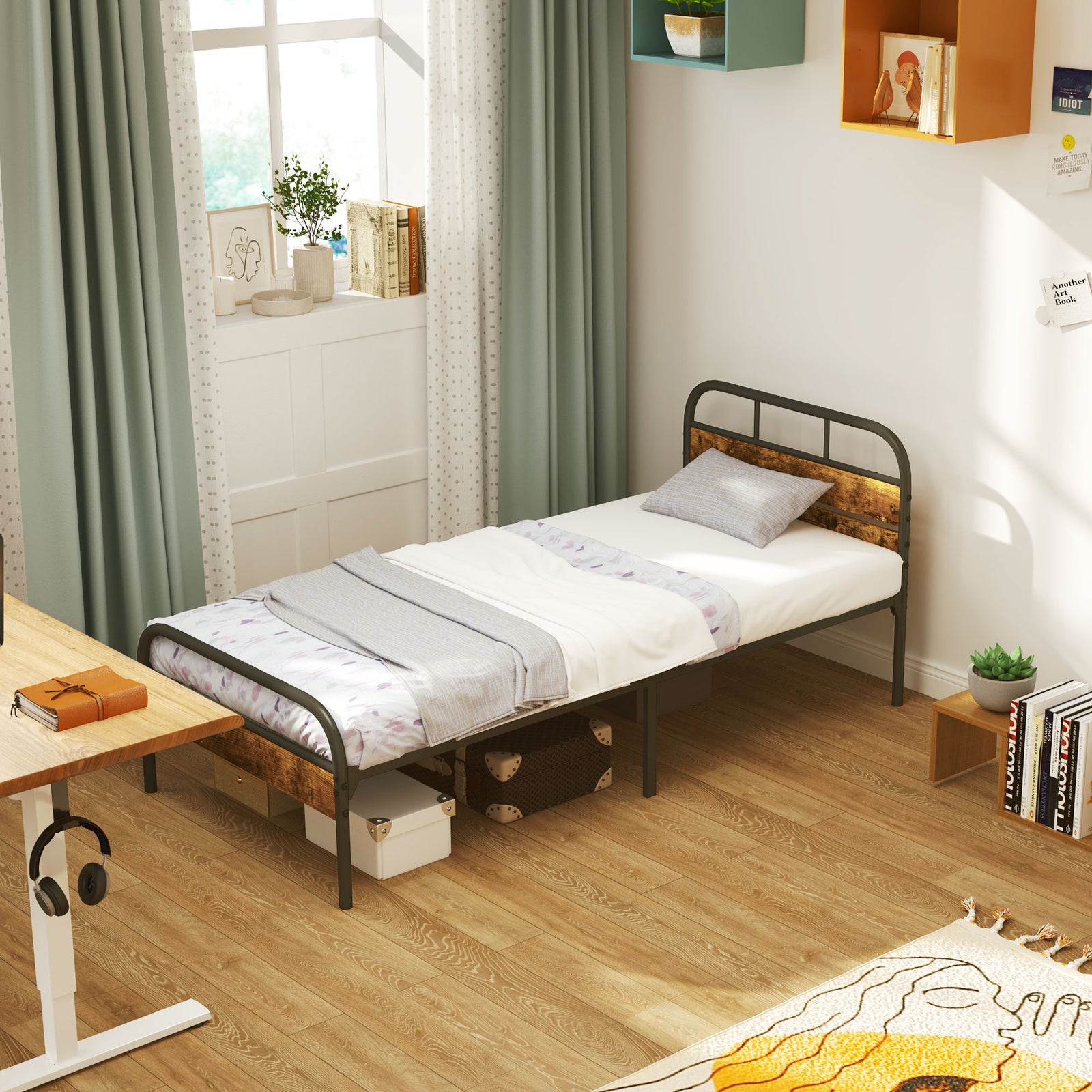 Single/double/king Bed Frame Headboard No Box Spring Needed | Single | Brown