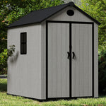 5.33 × 7.32 ft Garden Tool Shed With Apex Roof & Combination Lock – Grey Wood Grain Storage Shed With Window & Vents