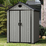 5.33 X 5.35ft  Garden Tool Shed With Apex Roof & Combination Lock – Grey Wood Grain Storage Shed With Window & Vents