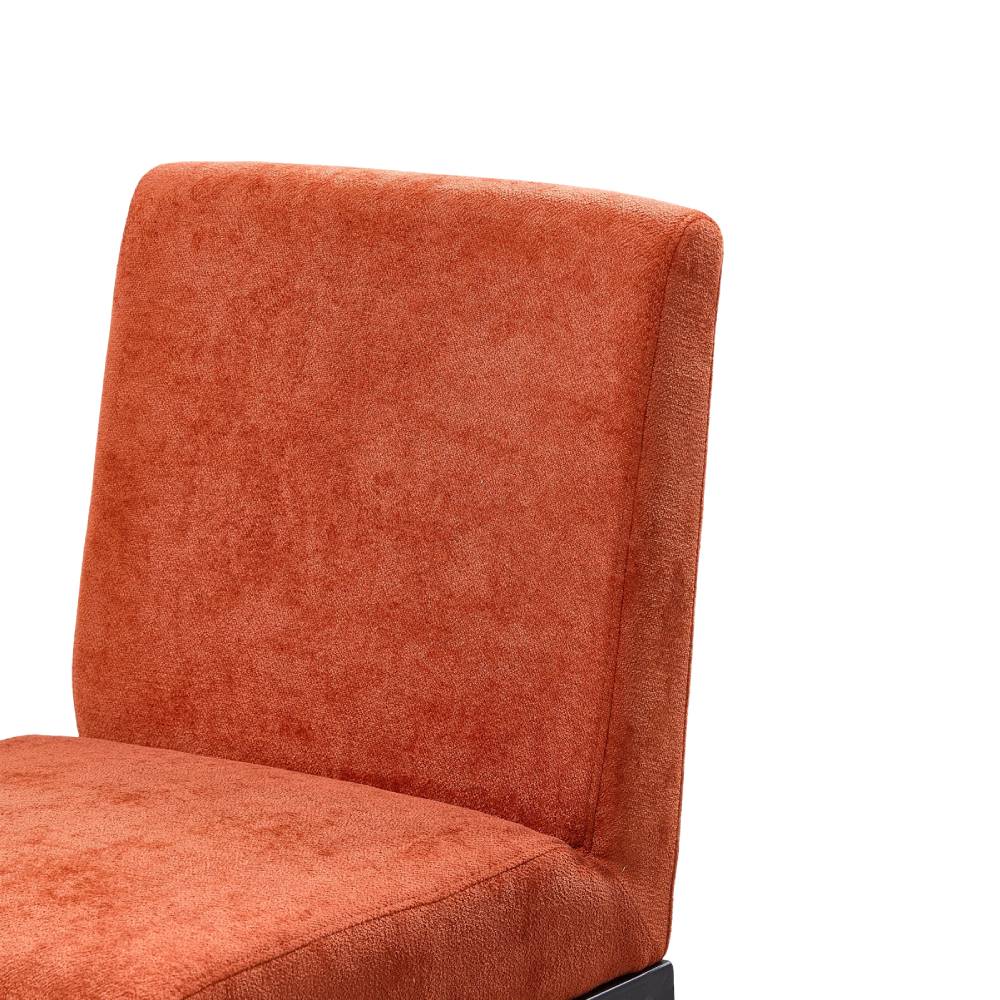 Set Of 2 Chenille Upholstered Dining Chairs With Black Metal Legs | Orange