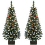 HOMCOM 4ft Pre-lit Slim Artificial Christmas Tree Set Of 2, 140 Frosted Tips