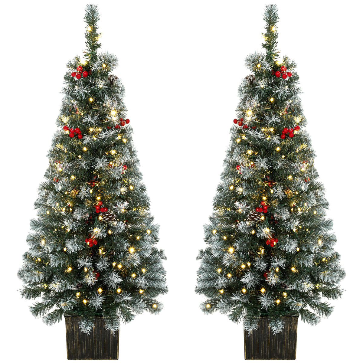 HOMCOM 4ft Pre-lit Slim Artificial Christmas Tree Set Of 2, 140 Frosted Tips