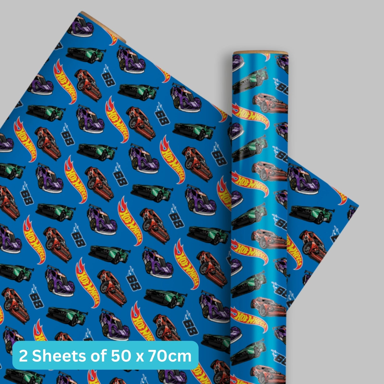 Hot Wheels Gift Wrap, 2 Sheet 2 Tag, Official Product