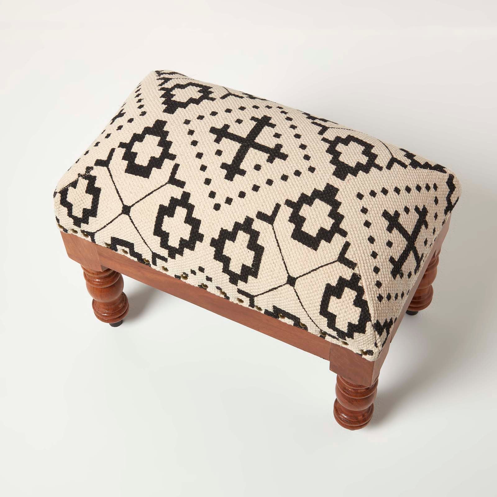 Reva Black Geometric Footstool | 50cm x 30cm
