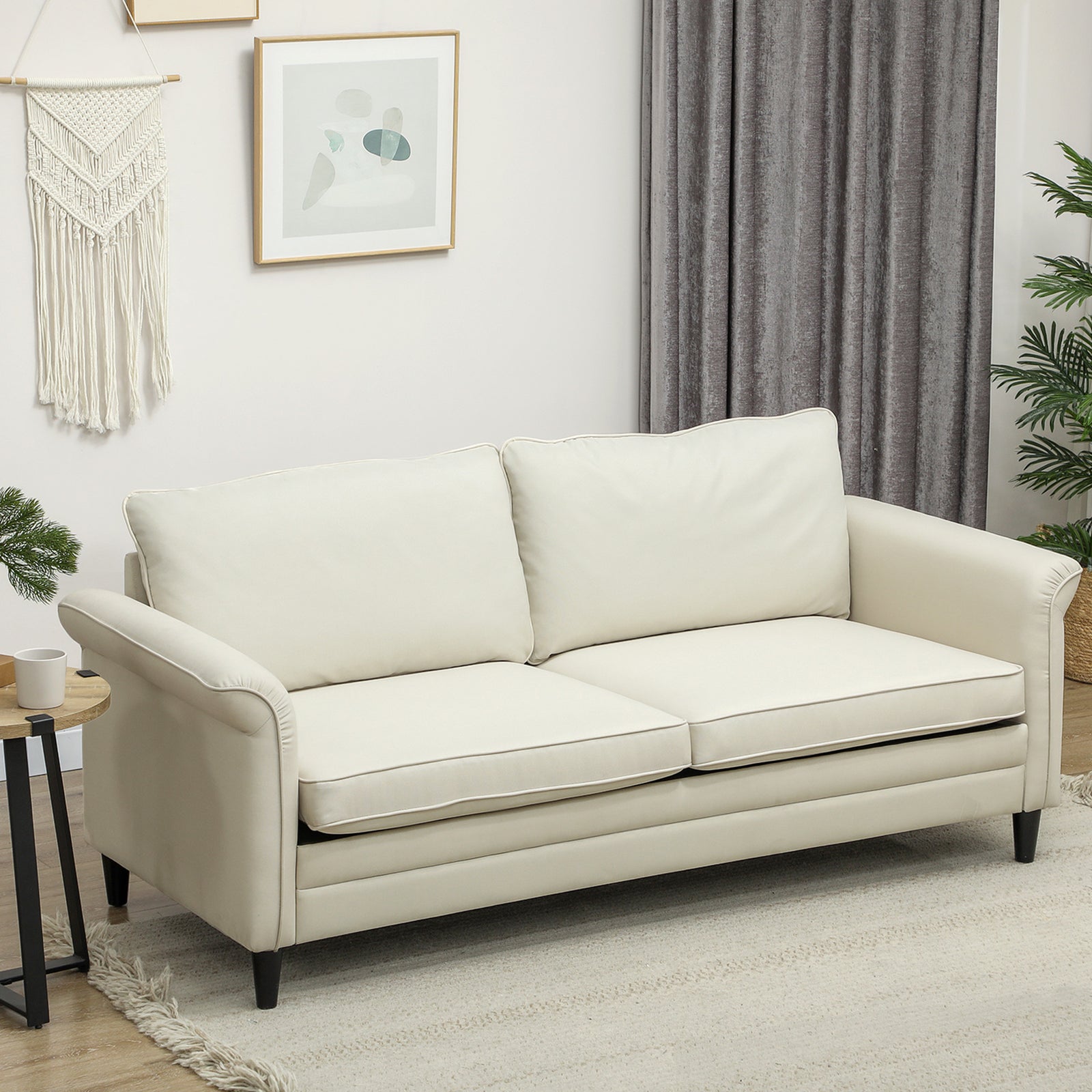 Modern 3 Seater Sofa For Living Room, Fabric Couch Settee | White