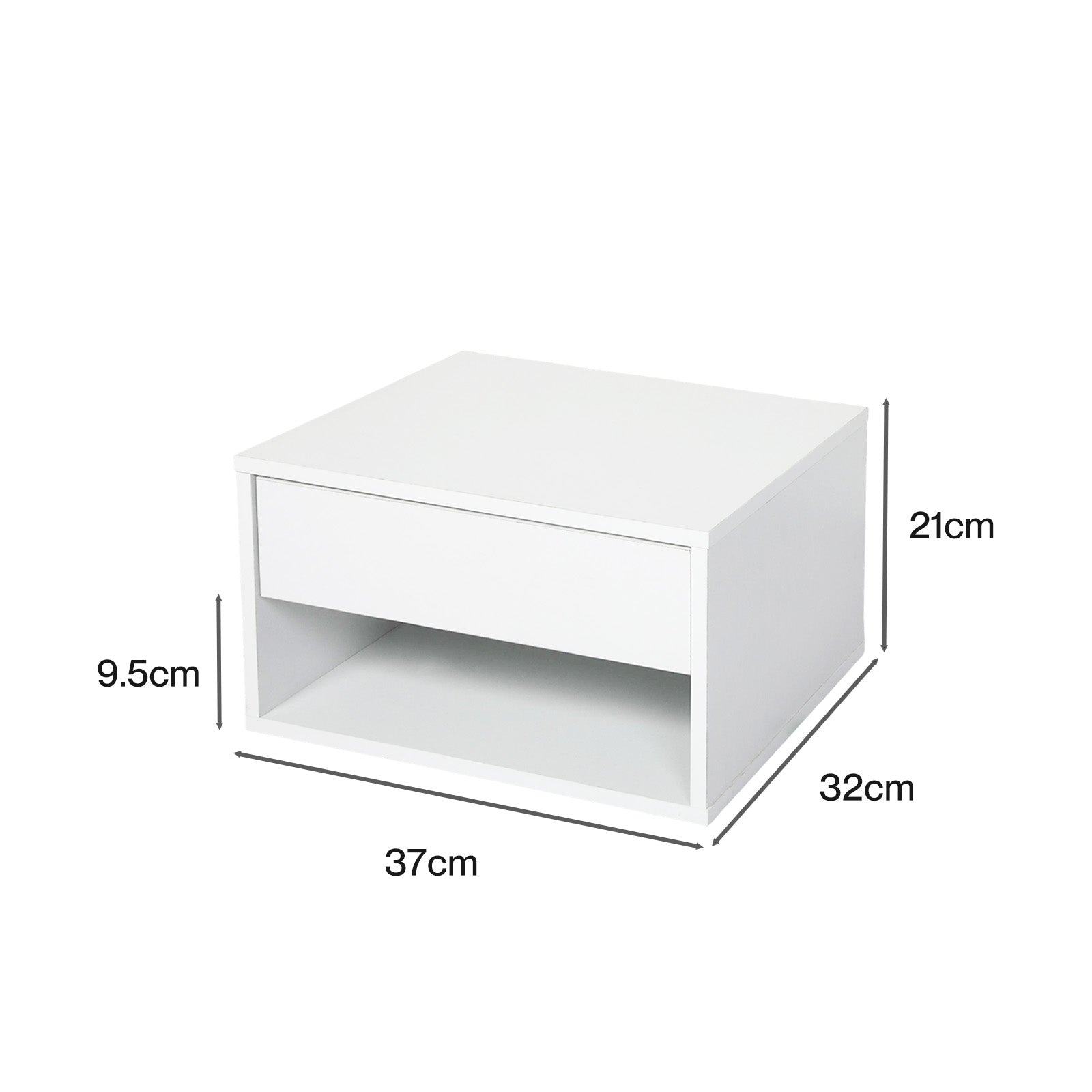 Bedside Table Floating Set Of 2 Wall Mounted Drawer Open Shelf White | White