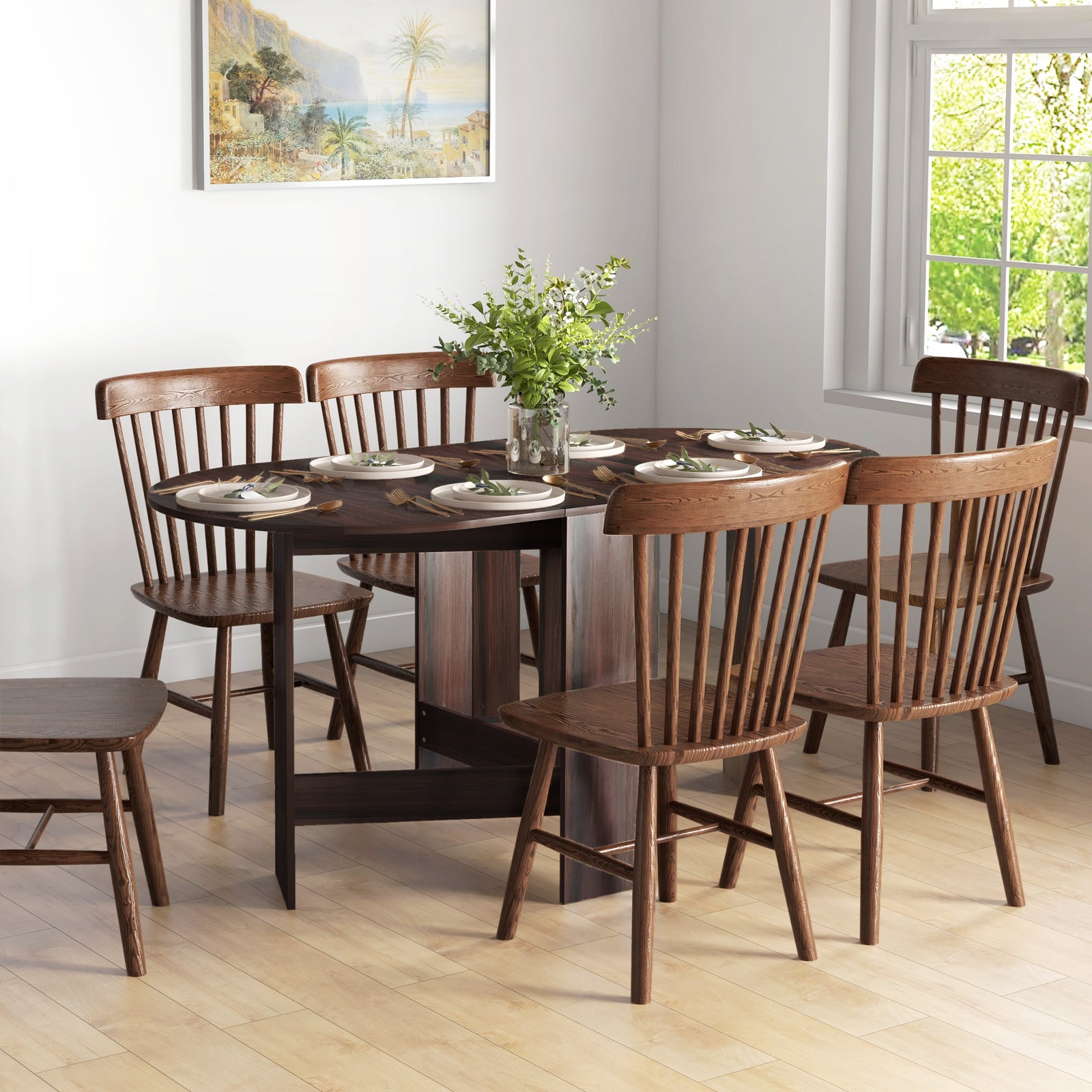 Oval Kitchen Table For Dining Room, Small Spaces | One Size | Brown