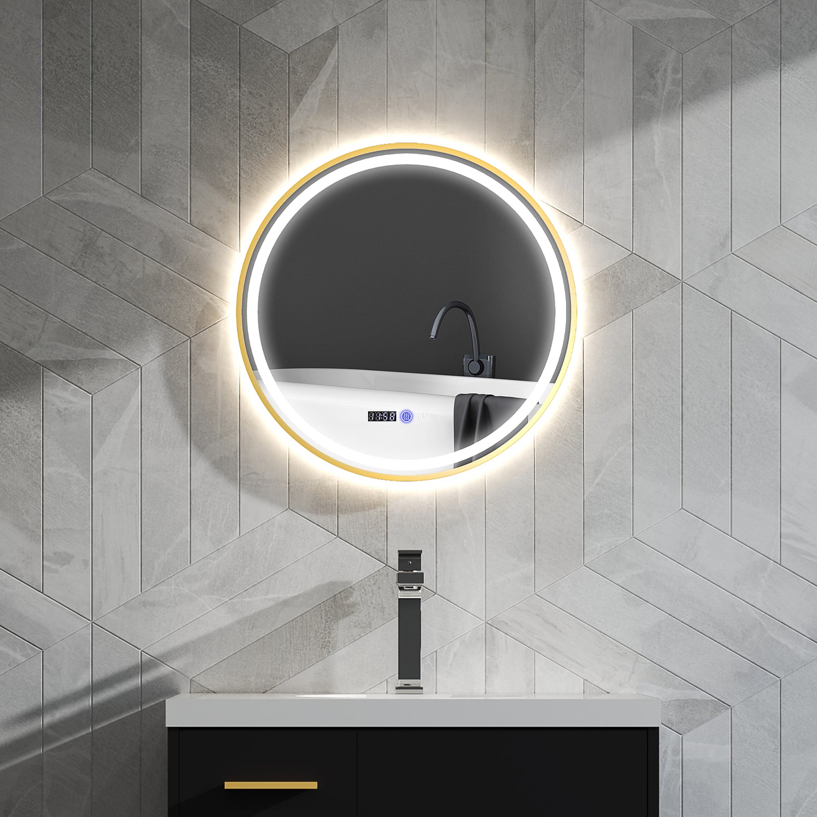 Illuminated Bathroom Led Mirror 60/80cm Round Wall Mounted | Small | Gold