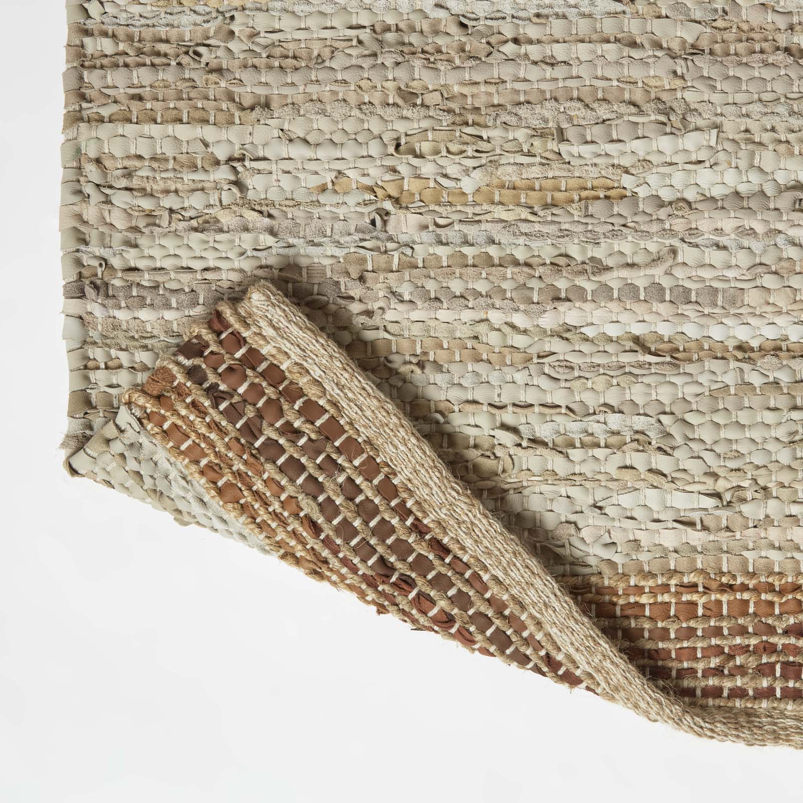 Recycled Leather Handwoven Stripe Rug | 150cm x 220cm | Brown