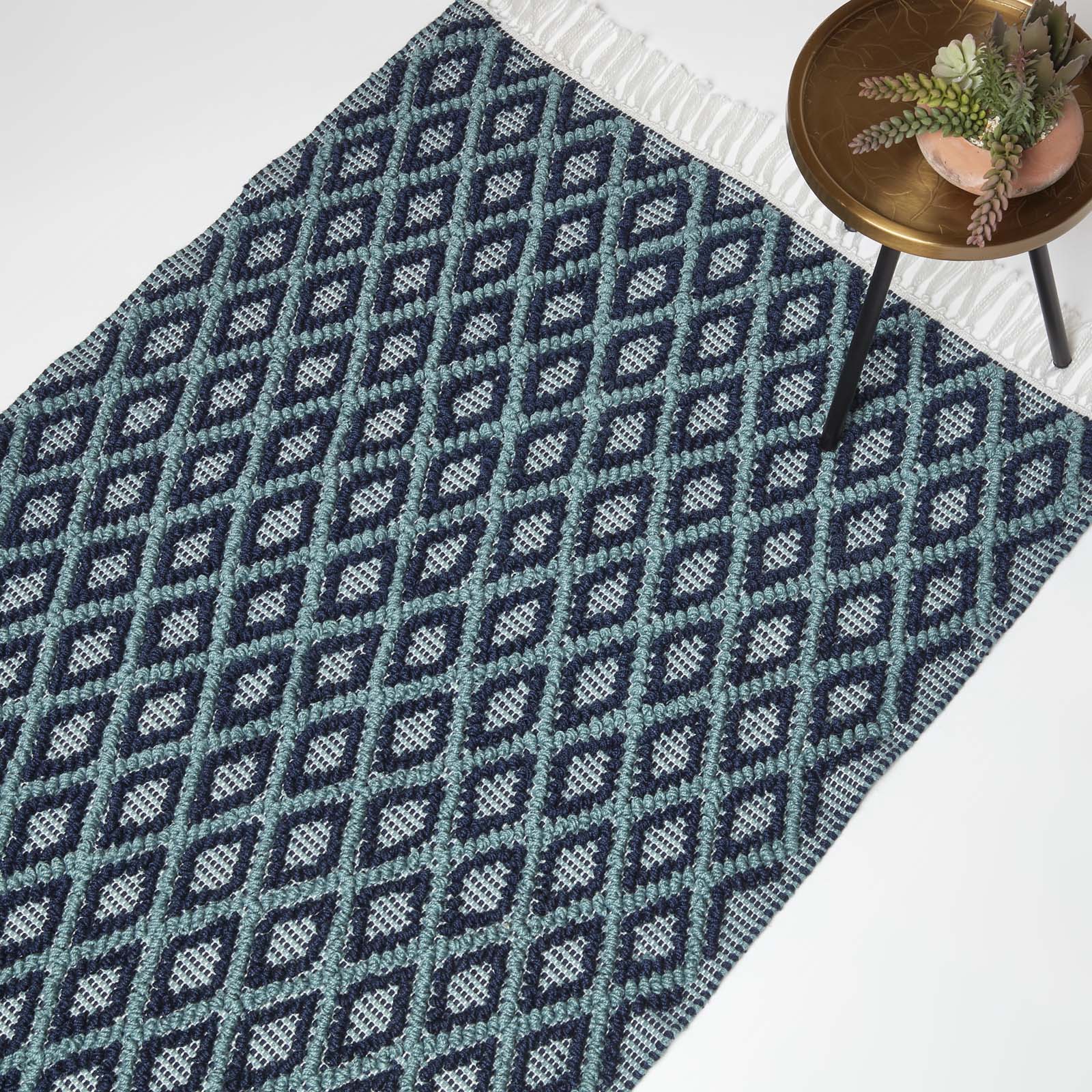 Tula Handwoven Teal & Navy Textured Rug | 150cm x 95cm | Navy Blue