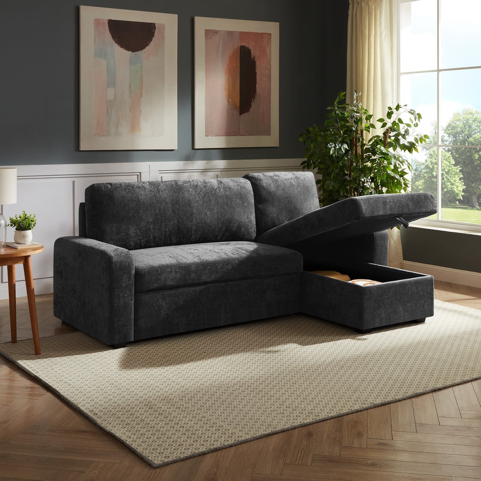 Coeburn Reversible Corner Sofabed With Storage | Dark Grey