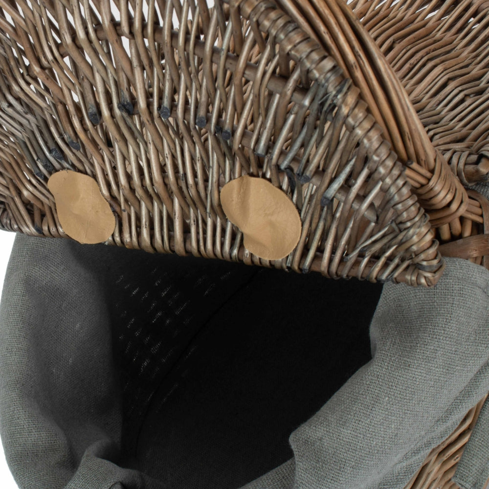 Wicker Small Antique Wash Double Lidded Oval Picnic Basket | Gray