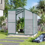Polycarbonate Greenhouse With Base – Aluminum Frame Walk-in Greenhouse With Sliding Door & Ventilation Window For Plants & Flowers, Green, 6 x 6ft