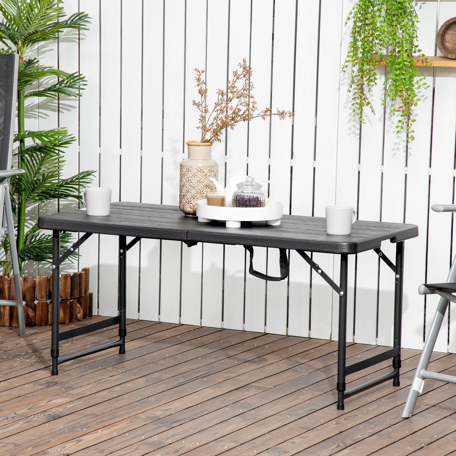 Folding Garden Table, Height Adjustable, Steel Frame