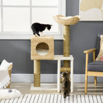 Cat Tree Kitten Tower Cattail Weave W/ Scratching Posts, Bed, House