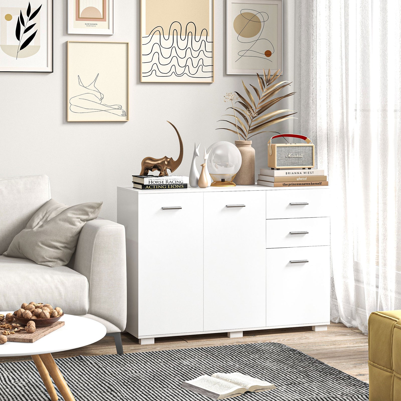 Sideboard Kitchen Storage Cabinet 2 Drawers And Shelves | One Size | White