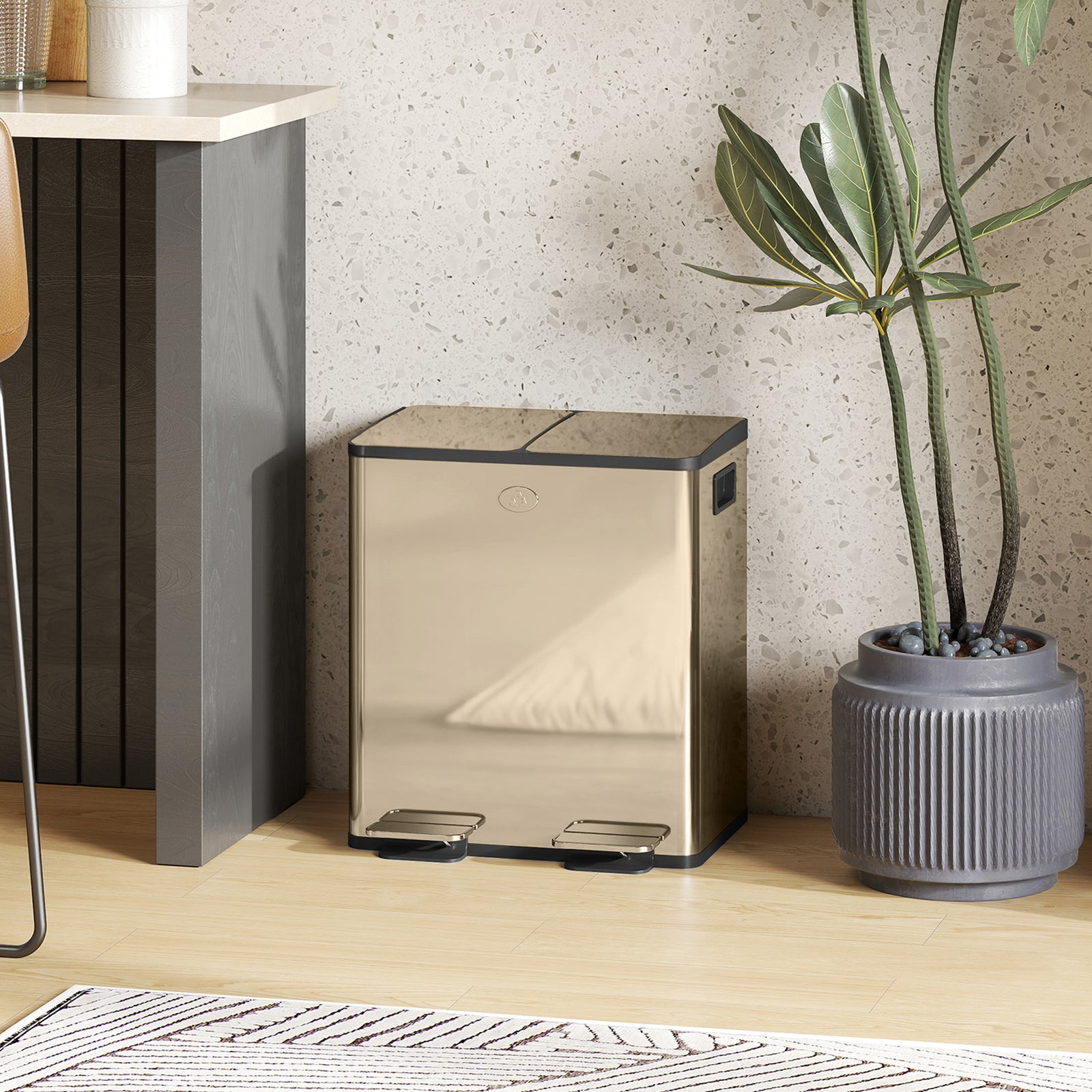 2 X 20l Dual Rubbish Bin Pedal Bin For Recycling And Waste | Gold