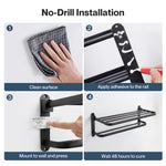 Towel Holder With 2 Bars Wall Mounted No Drill Bathroom Shelf Black | Black