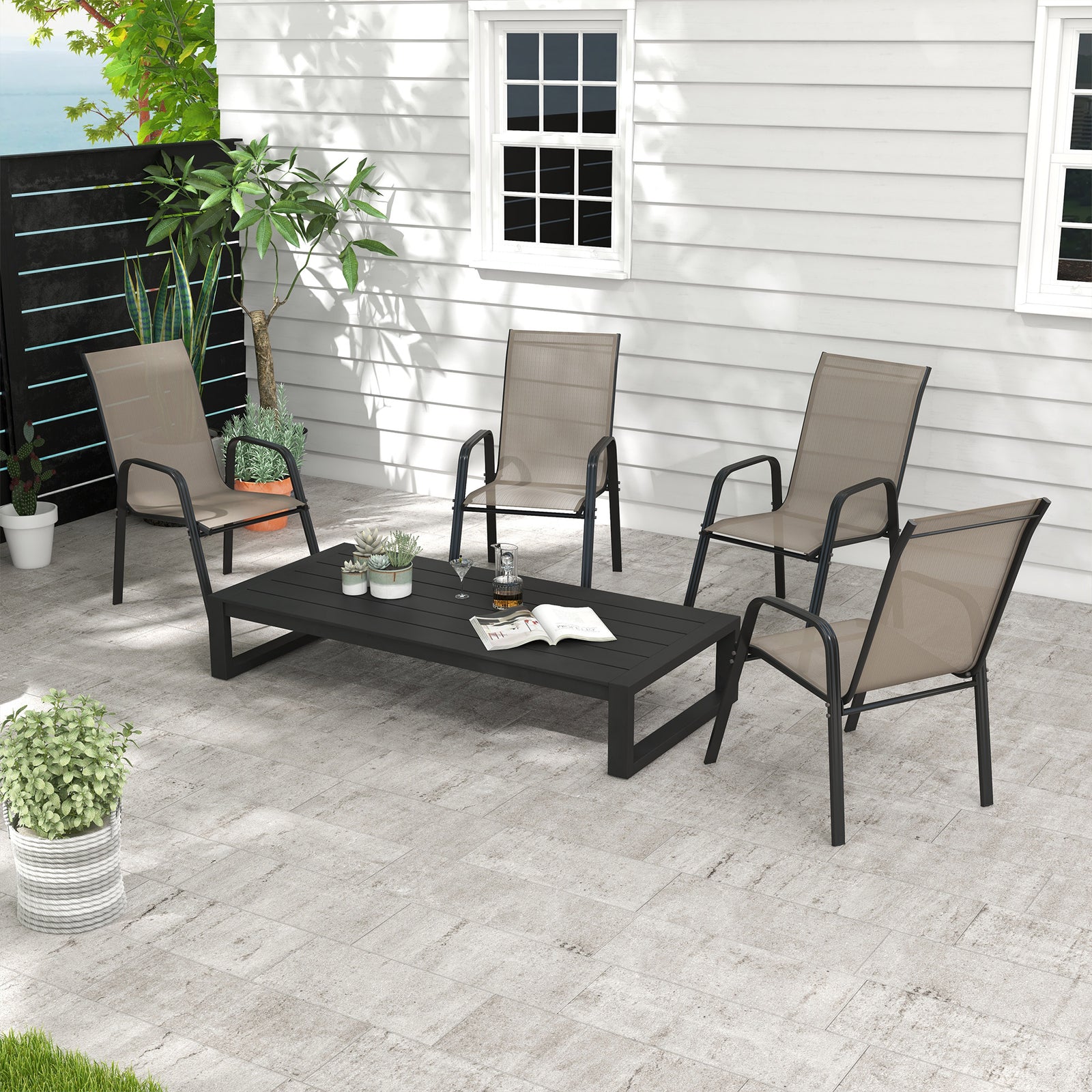 Set Of 4 Garden Dining Chairs High Back