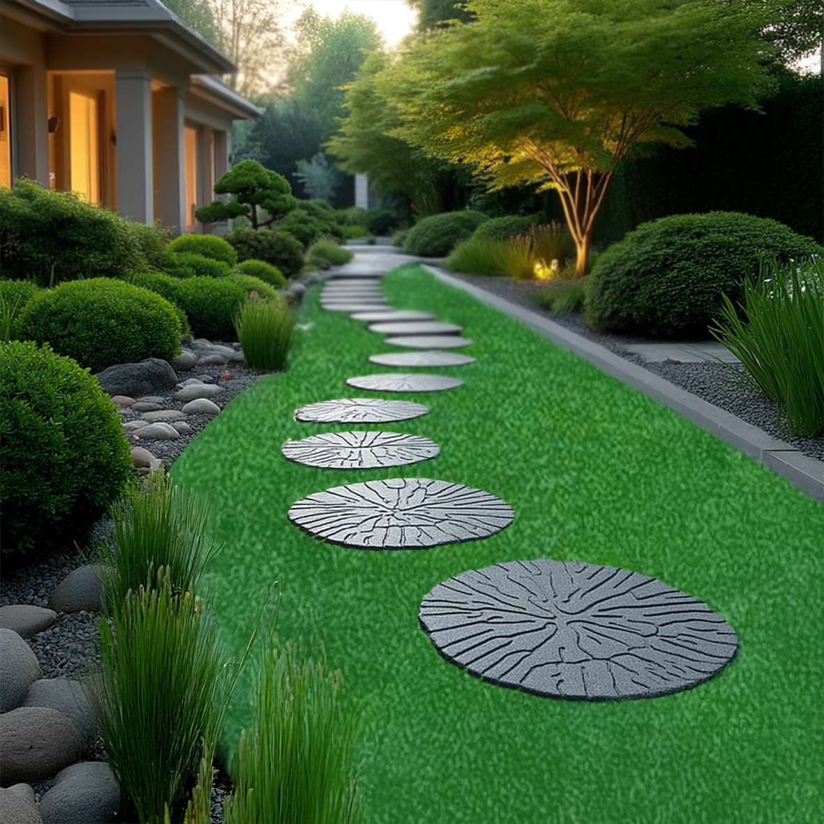 Rubber Stepping Stone Grey Log Design Garden Decoration | Set of 2 | Grey