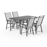 5 Pieces Garden Dining Set Outdoor Tempered Glass Garden Table With Foldable Chairs